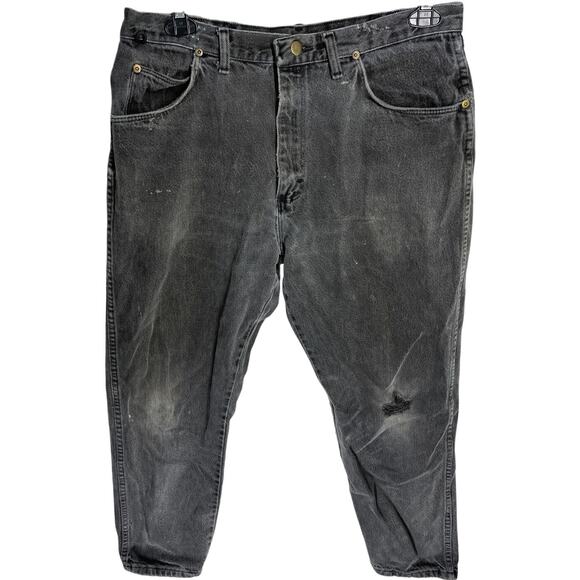 Vintage Wrangler Jeans Men Size 36 Gray Rugged Wear Heavy Cotton Denim RIPS - Picture 1 of 9